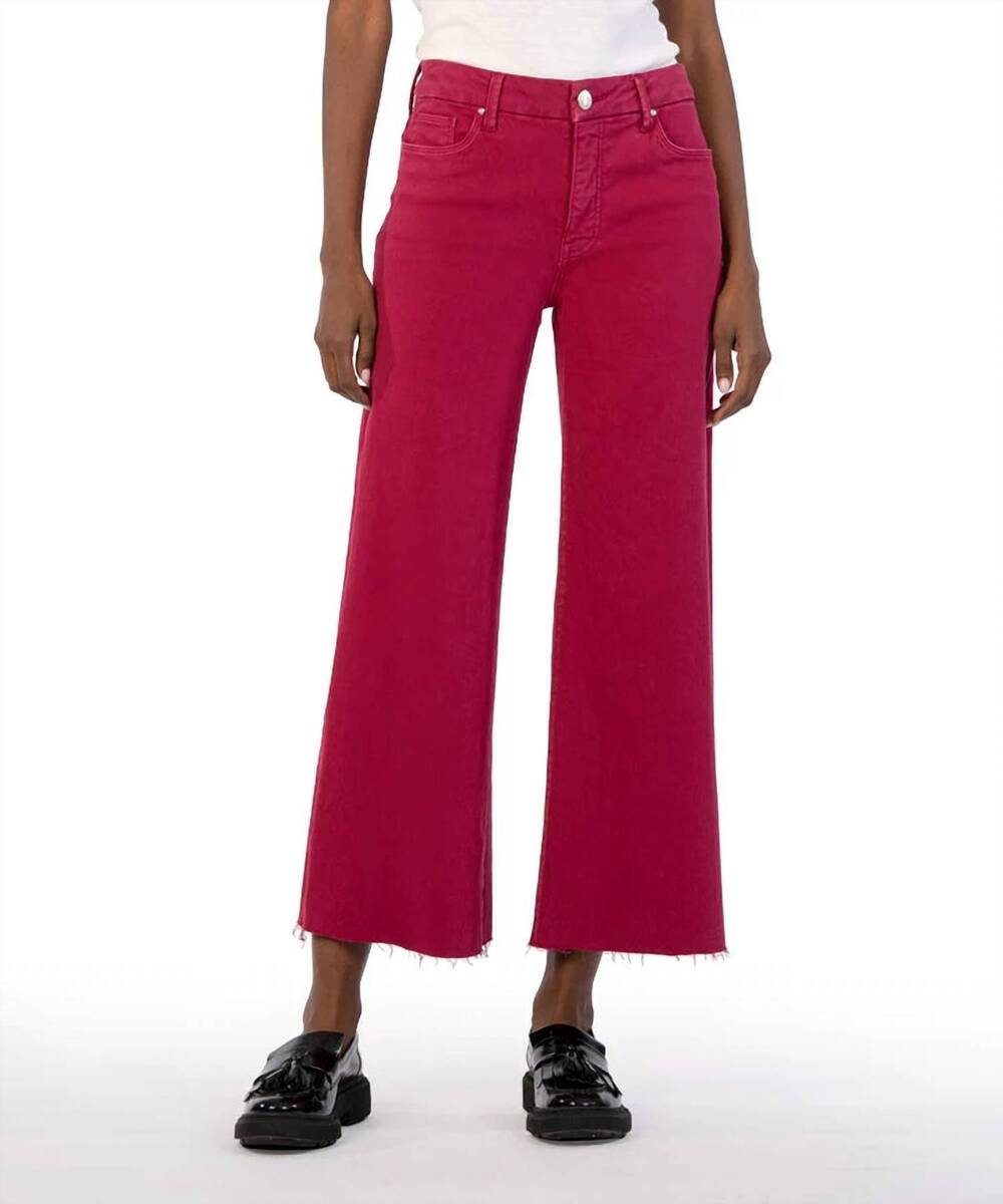 NEW KUT FROM THE KLOTH meg high rise fab ab wide leg raw hem jeans in dragon fru